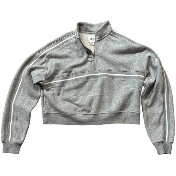 Urban Outfitters BDG Cropped Gray 1/4 Zip White Chest Stripe Sweatshirt Small - Picture 1 of 6